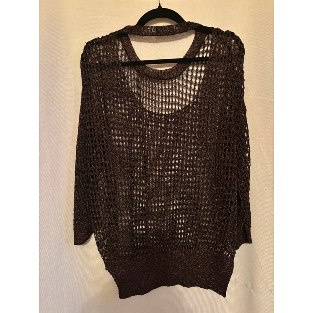 Women's Kanvas Brown Mesh Crew Neck Sweater M